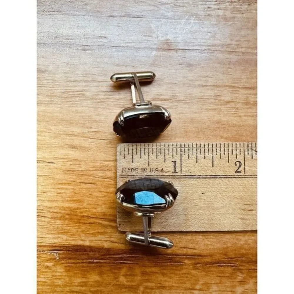 Smokey Quartz Cufflinks Unisex Domed Gold Toned Brown Faceted Oval Stone Vintage